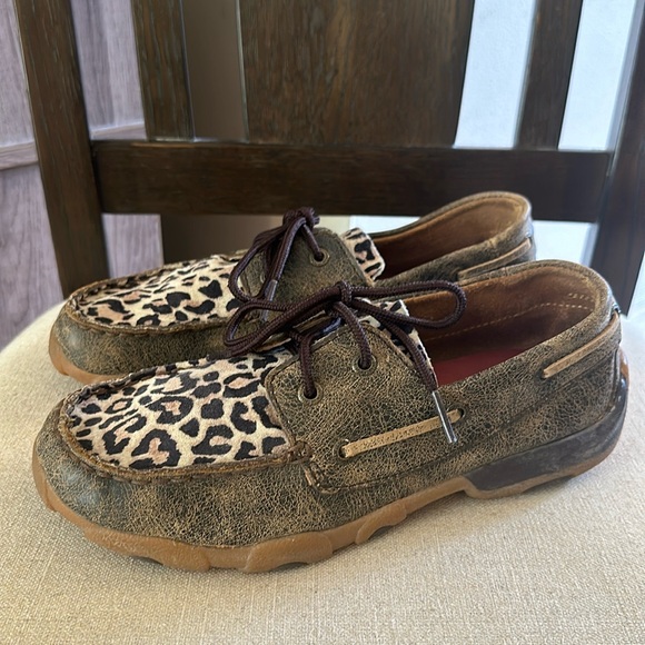 Twisted X Shoes - Twisted X Boots Leather Animal Print Loafers Flats Brown Size 6.5-7